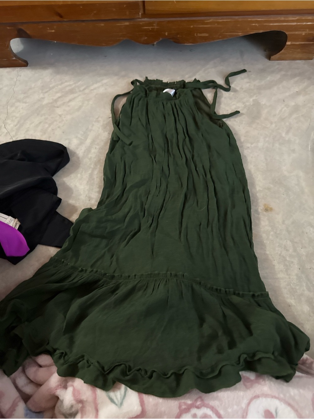 Signature by Robbie Bee Olive Green Ruffle-Hem Maxi Dress